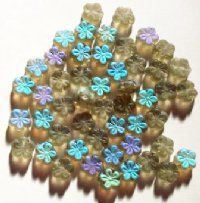 50 8mm Transparent Matte Black Diamond 5 Petal Flower Beads